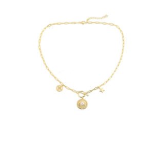 Round pendant 14k gold necklace